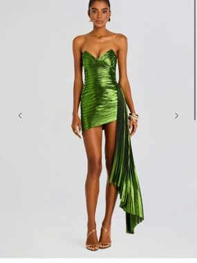 Retrofete Emerald Metallic Strapless Draped Mini Dress